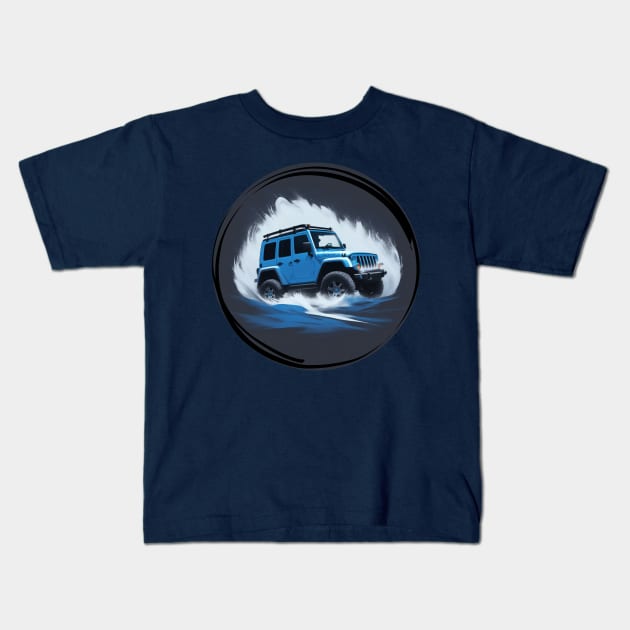Jeep Off Road Vehicle Super Blue Kids T-Shirt by The Wonder View